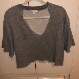 Cut out short sleeved distressed sweater top
